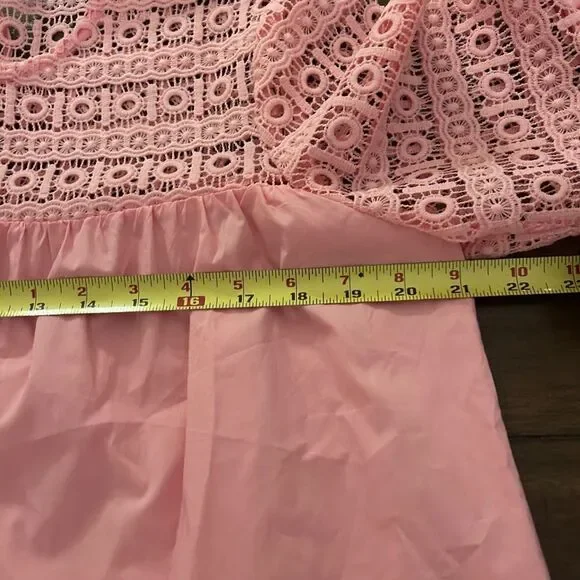 Anthropologie Endless Rose Pink Lace Poplin Bell Sleeve Blouse Large TJ027T - Picture 12 of 14